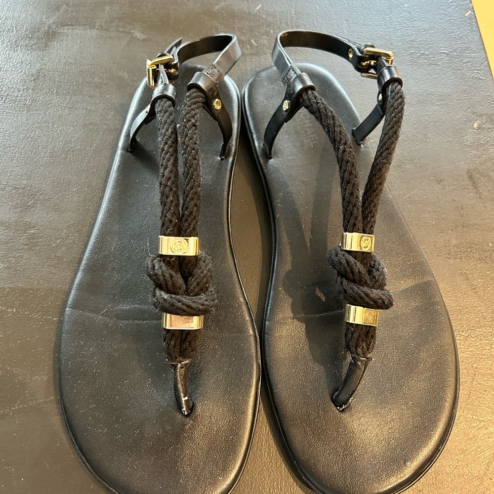 Elegant Black Sandals with Gold Accents